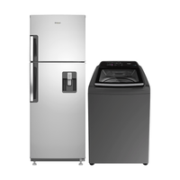 Combo Nevera 286L Top Mount y Lavadora Carga Superior 15kg Gris